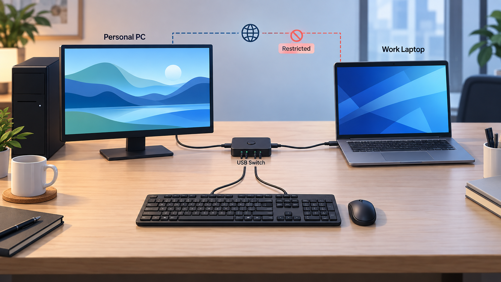 SetupMeld illustration for article keyboard mouse software vs usb switch 03 work pc decision