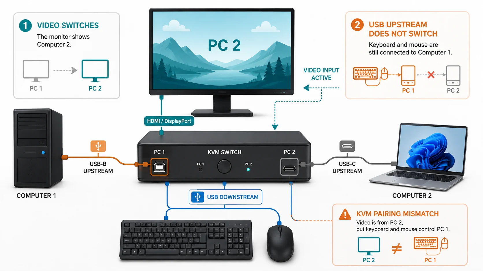 Monitor KVM switching video but not the keyboard and mouse