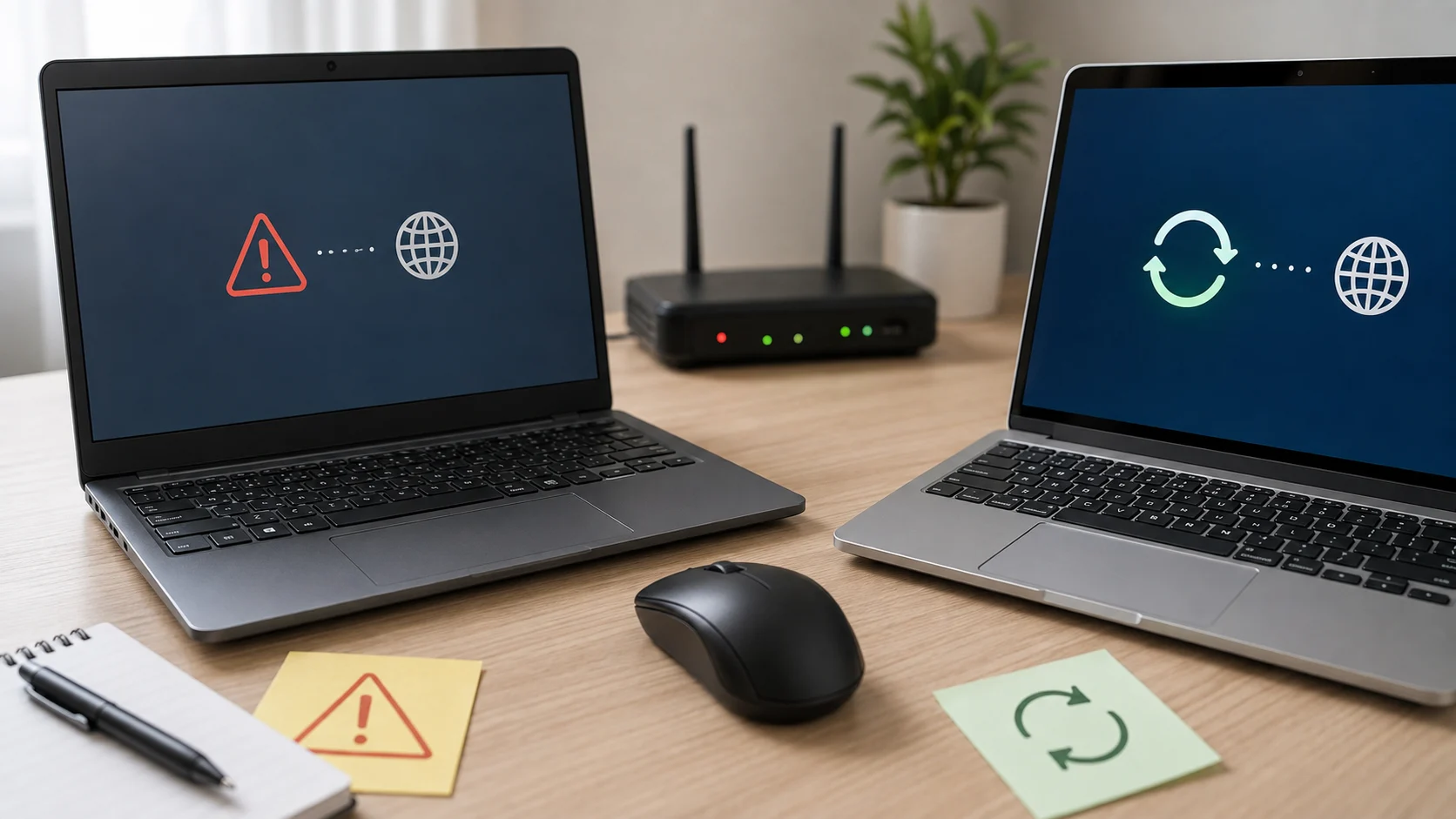 Two PCs troubleshooting a network connection