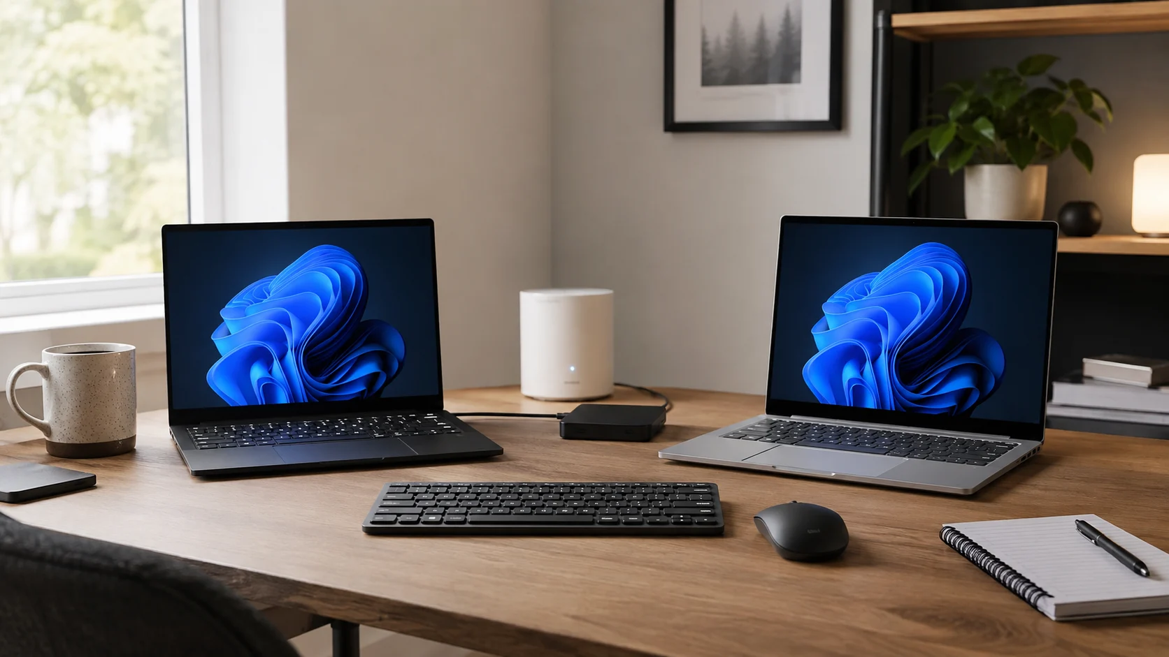Two Windows PCs sharing a keyboard and mouse